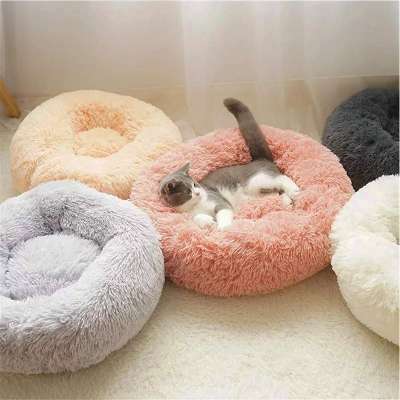 2XL 100cm Amazon Hot Seller Multiple Sizes Colors Long Plush Fluffy Comfy Calming Soothing Donut Pet Bed for Cats Dogs